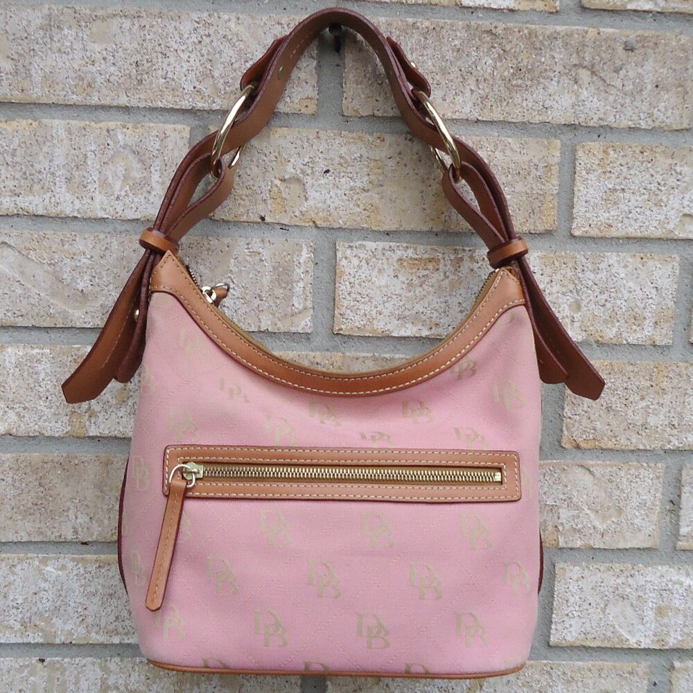 Dooney and Bourke signature monogram canvas hobo shoulder bag.